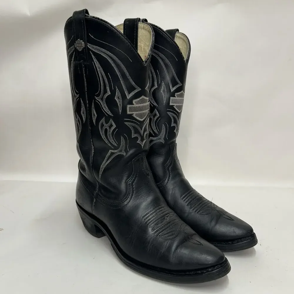 Y2K Harley Davidson Western Cowboy Biker Boots “Black White”